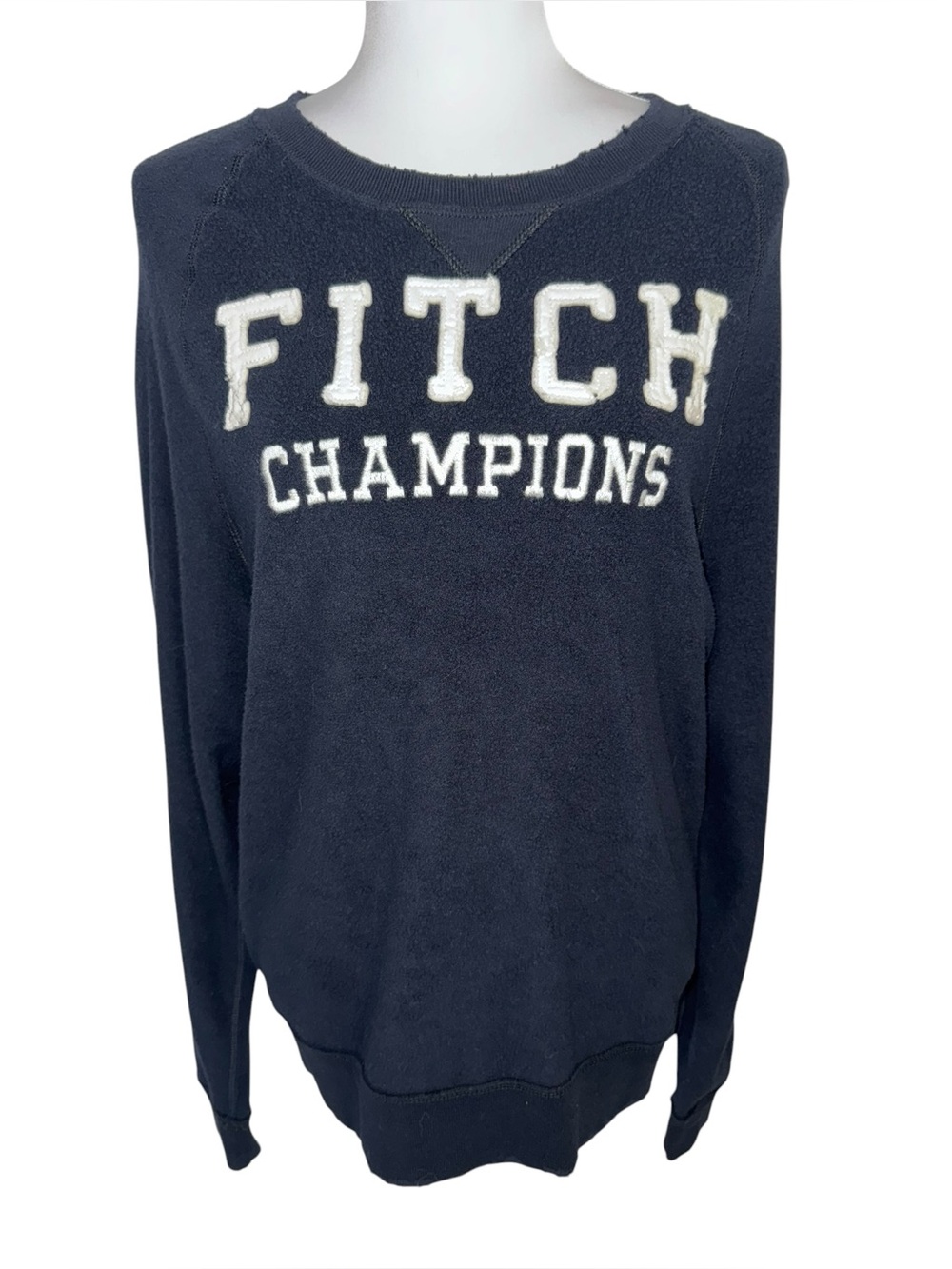 VTG Abercrombie & Fitch Distressed Crewneck Sweatshirt XL Navy Logo Pullover‎